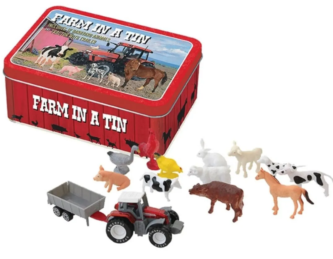 Farm in a Tin - 12 Mini Animals with Tractor<Funtime Gifts Clearance