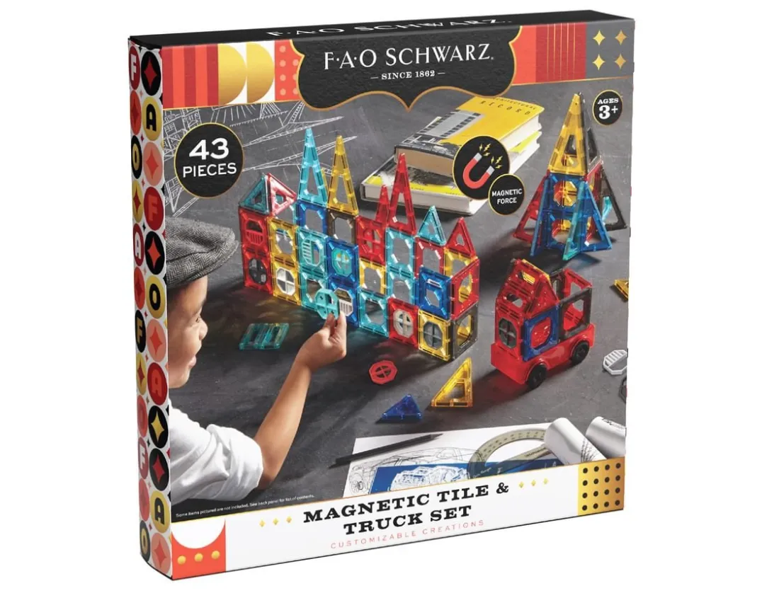 Magnetic Tile and Truck Set - 43 Pieces<FAO Schwarz Outlet