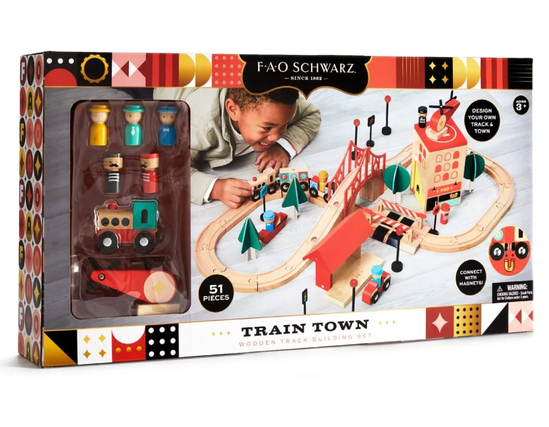 Train Town - 51 Piece Wooden Building Set<FAO Schwarz Hot
